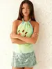 Moda Europeia e Americana 2025 Sexy Estilo Férias Top Regata Elegante Sem Costas com Alças Estampado Floral com Miçangas