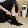 Botines de Tacón Grueso para Mujer Retro 2025 Nuevos Botas Marrones de Punta Otoño e Invierno Botas Francesas de Gamuza de Caña Media de Tacón Alto Delgadas