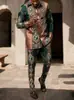 Exportación Europea y Americana 2025 Nuevo Traje de Pantalón y Camisa Casual de Moda para Hombre con Estampado Étnico de Manga Larga