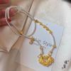 Jin Yan no se desvanece por mucho tiempo. Jin Jin Jin flor de carpa tarjeta palabra de la suerte no se desvanece concha perla collar cadena de clavícula cadena de suéter femenina