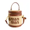 Bolso Pequeño Tejido de Ratán Estilo Coreano Transfronterizo, Bolso Cruzado de Moda y Tendencia de Nicho, Bolso Cubo Texturizado con Bloques de Color y Letras