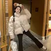 Tiantianmaifu Nuevo Estilo Coreano Estampado Floral Pequeño Cuello Alto Corto Algodón Relleno de Plumón Corte Holgado Chaqueta Acolchada para Mujer