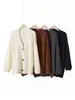 Cardigan Suelto de Siete Pines Cepillado Manga Larga Nuevo Top Cuello Estilo Perezoso Grueso Cardigan de Cachemira para Mujer en Blanco