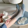 Calcetines de Encaje para Mujer, Calcetines de Media Pantorrilla, Estilo Primavera y Verano, Calcetines de Algodón, Malla Transpirable, Estilo Coreano, Estilo Ballet Ins, Calcetines Arrugados con Botones
