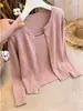 Cardigan Tricot Simples de Gola Redonda com Botão Único para Mulheres Outono/Inverno Camisola Pequena com Camada Externa Suave Aconchegante Conjunto de Suéter