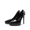 Tacones altos de punta 1263-1 de charol nude, elegantes y con estilo, con plataforma impermeable y tacón delgado, cómodos para usar durante períodos prolongados y con una abertura poco profunda.