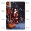 Placa de Lata Natalina Estilo Americano Retrô Papai Noel Boneco de Neve Slogan de Ano Novo Placa de Metal Decoração de Parede