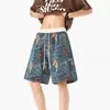 Shorts Casuais Jacquard Céu Estrelado de Van Gogh Marca Moderna Masculina Cordão Calças de Cinco Pontos Verão Novo Shorts de Praia Soltos Masculinos