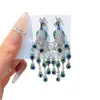Brincos Longos Europeus e Americanos Transfronteiriços Resistentes com Zircônia Incrustada, Estilo Levemente Luxuoso, Brincos com Franjas de Pavão, Acessórios para Vestido de Noite