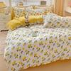 Pequeño Fresco Engrosado Cepillado Cuatro Piezas Dormitorio Amigable con la Piel Cama Sábanas Funda de Edredón Algodón Lavado Funda de Edredón Juego de Cama de Tres Piezas