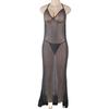 Ropa interior sexy de comercio exterior europeo y americano, perspectiva de malla negra, vestido largo, camisón sexy de corte bajo con cuello halter, conjunto sexy