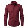 Camisa masculina de quatro vias elásticas, cor sólida, sem rugas, tamanho grande, camisa social anti-rugas, mais vendida na Amazon na Europa e América