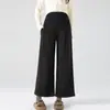 Pantalones de pierna ancha gruesos de lana para maternidad, nuevo estilo otoño/invierno 2026, pantalones cropped rectos versátiles, de cintura alta para mujeres petite