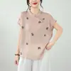 Nueva camisa de manga corta estilo chino para mujer, nueva moda de verano, elegante y con estilo, adecuada para ir al trabajo, bordada, ligera, rejuvenecedora, top casual de pullover