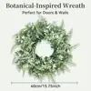 1 Pieza Corona Artificial Rústica con Hojas de Helecho Persa, Boj y Flores Pequeñas, Vegetación Estilo Granja, Corona para Puerta Principal para Primavera Verano, Decoración para Exteriores Interiores Todo el Año, Corona Floral Artificial para Pared del Hogar, Porche, Entrada