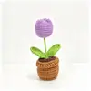 Flor de Hilo de Venta Caliente Transfronteriza de Amazon Planta de Girasol Planta en Maceta Energía Positiva Adorno Pequeño Flores de Tulipán Tejidas a Crochet