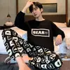 Pijama de Hombre Nuevo de Primavera y Otoño Transfronterizo de Manga Larga Cuello Redondo Holgado Estilo Coreano Talla Grande Ropa Deportiva Portátil para el Hogar Conjunto
