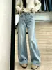 Chao Li tiene stock pantalones dobles longitud bordado cuchillo curvo jeans de mezclilla mujer otoño cintura alta pierna ancha holgado ajustado pierna recta pantalones de piso
