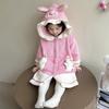 Pijama de Niña Invierno Nuevo Niños Lindo Labubu con Capucha Espesado Franela Otoño e Invierno Ropa de Casa Cálida