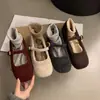 Sapatos Peludos Estilo Fada para Mulheres Outono e Inverno 2025 Sapatos Mary Jane Elegantes com Forro de Lã Solado Macio Antiderrapante Sapatos de Algodão com Saia