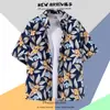 Camisa Floral Tailandesa de Playa para Hombre de Manga Corta Ins Guapo Verano Estilo Hong Kong Retro Hawaiana Seda de Hielo Camisa de Playa Moderna