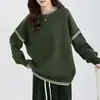 Nuevo suéter de comercio exterior, jersey casual para mujer, diseño de otoño con costuras de empalme, tejido de punto de cuello redondo para mujer