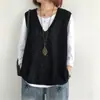 Chaleco de Punto para Mujer Delgado Holgado Talla Grande Calado Sin Mangas Exterior Cuello en V Chaleco Retro Literario Jersey