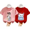 Camiseta de Manga Corta de Algodón Puro Estilo Coreano para Niñas con Estampado de Dibujos Animados, Top Versátil y Elegante para Niños Mayores, Camiseta Casual de Moda
