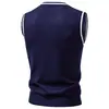 Novo Colete de Tricô Masculino Outono/Inverno 2026 Gola V Color Block Tricô Canelado Vertical Trançado Sem Mangas Suéter Casual para Camada