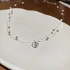 Colar Francês Simples de Camada Dupla com Zircônia e Pérola Contas Corrente de Clavícula Design Versátil Temperamento Colar de Luxo Leve Toque de Alto Padrão
