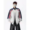 Jaqueta esportiva casual com blocos de cor estilo americano para primavera e outono para homens e mulheres, moletom com zíper estilo universitário, cardigã, jaqueta de baseball