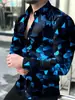 Camisa Masculina de Outono Elegante e Nova com Estampa Digital 3D, Camisa Casual Estilosa com Gola Reversível