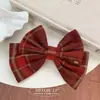 Estilo Universitário Xadrez Vermelho Laço Tridimensional Grampo de Cabelo Faixa de Cabelo com Toque Avançado Acessórios de Cabelo Clip de Lado Novo Ano Primavera