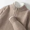 Suéter Casual de Negocios 100% Lana Pura Suéter para Hombre Cuello Medio Alto Medio Cremallera Suéter de Cachemira Cálido Color Sólido Base de Punto