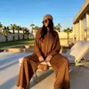 Conjunto de dos piezas para mujer: vestido largo de rayas y pantalones de pierna ancha, simple, adelgazante, holgado, atuendo conservador para vacaciones, transfronterizo