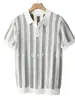 Camisa polo, camisa de punto, camiseta de manga corta para hombre, con cuello camisero, rayas caladas, estilo old money, verano, venta al por mayor de fábrica transfronteriza