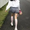 Meias pretas de comprimento médio para mulheres, primavera e outono, finas, anti-puxões, acima do joelho, meias de panturrilha estilo jk, antiderrapantes, moda