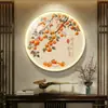 Pintura Decorativa con Luz LED con Motivo de Caqui para Entrada, Pintura Redonda Colgante de Cara a la Puerta, Pintura para Pasillo y Comedor, Arte de Pared Feng Shui