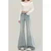 Nuevos Jeans de Pierna Micro Acampanada Lavados Desgastados Estilo Retro Americano para Mujer, Pantalones Largos Adelgazantes