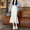 Saia Elegante de Cintura Alta para Senhora, Slim, Cauda de Peixe, Feminina, Outono e Inverno 2024, Slim, Comprimento Médio, Linha A, Saia de Malha