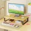 Soporte elevador de computadora, estante para pantalla de monitor de escritorio de oficina, soporte para almacenamiento y organización de estación de trabajo, base con cajón