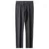 Pantalones casuales rectos de algodón puro para hombre, estilo negocios, color gris oscuro, con bolsillos, nuevos de comercio exterior, otoño e invierno 2022, para jóvenes
