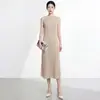 Vestido plisado de alta calidad para mujer Miyake, vestido tipo tank sin mangas elegante y sofisticado, falda larga versátil
