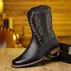 Botas de Cowboy Ocidentais Transfronteiriças Moda Bordado Cavaleiro Corte em V Altas até o Joelho Comércio Exterior Sapatos de Couro Tamanho Grande
