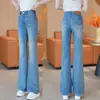 Jeans Micro-flare Personalizado para Mulheres, Novidade Outono 2026 Calças Boca de Sino de Cintura Alta, Calças Longas Casuais Elegantes de Corte Justo