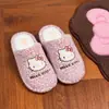 Pantuflas de algodón auténticas de Hello Kitty, zapatillas de algodón para el hogar con dibujos animados, silenciosas, antideslizantes, cálidas, pantuflas de felpa de invierno