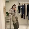 Camisa Manga Longa Listrada Colorida Estilo Preguiçoso Solta Proteção Solar Top Camiseta Cardigan Listrado Feminino Dongdaemun Coreano