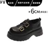 Piel Genuina Negro Zapatos Pequeños de Piel Hebilla Zapatos de Una Sola Pieza 2026 Estilo Nuevo Suela Gruesa Aumentador de Altura Personas Bajas Mocasines Zapatos de Mujer