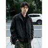 Chaqueta Bomber Retro Americana con Cuello Alto para Hombre Otoño Corta Cuadrada Hombro Recto Chaqueta de Trabajo Fresca y Elegante Chaqueta de Esquí a Prueba de Tres