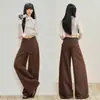 Jeans de trabajo de pierna ancha holgados color azul retro americano para mujer, nuevos pantalones casuales de pierna ancha de talle alto que estilizan y tienen caída